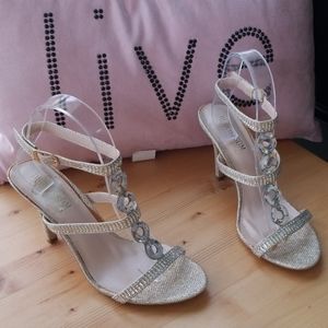 3/$25 Silver Jeweled Dress Up Heels 8.5